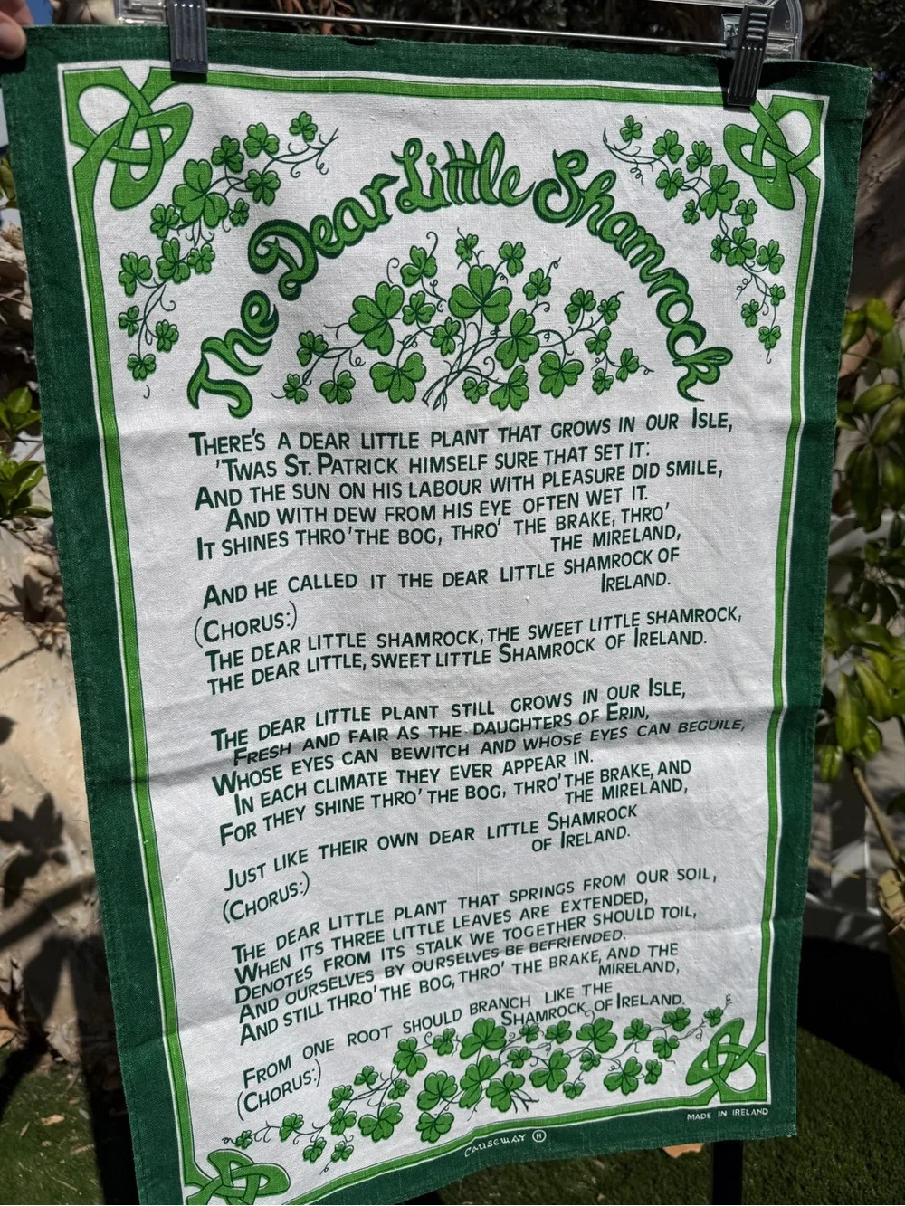 Vintage ‘The Dear Little Shamrock' Irish linen souvenir Tea Towel from Ireland